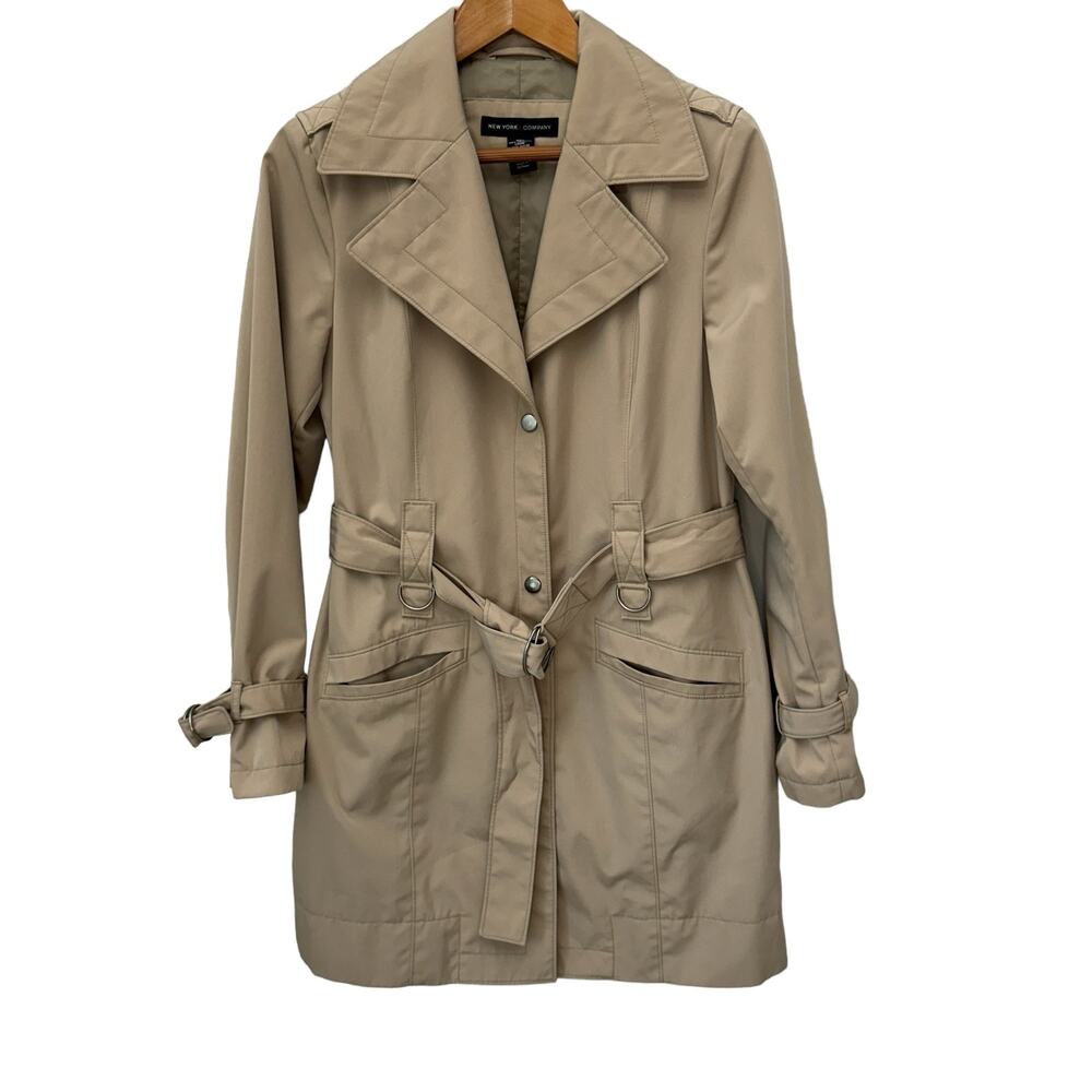 NEW YORK & COMPANY Tan Classic Trench Coat Womens Small Minimalist Lightweight